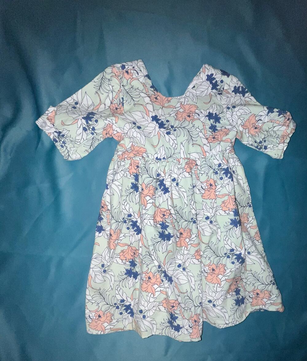Mabel + Honey Girls Floral Dress Mint Green pink Blue Short Sleeve bow back